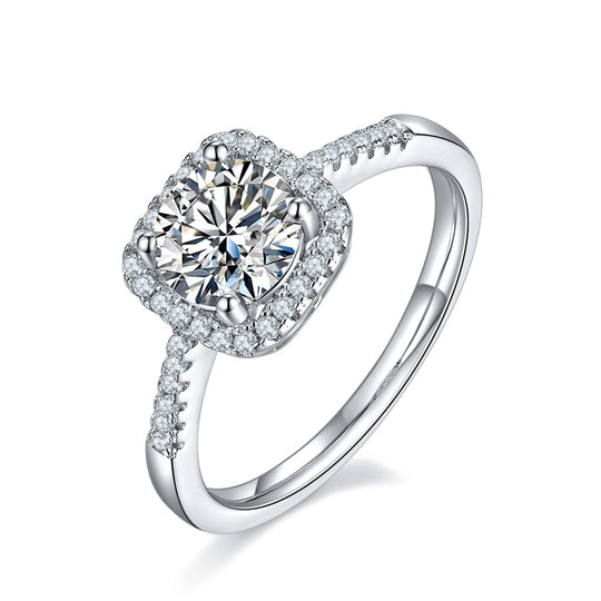 Square Halo Design Moissanite Engagement Ring