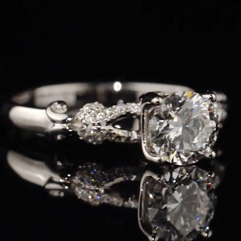 Scroll Accent Wave Pave Band Moissanite Engagement Ring