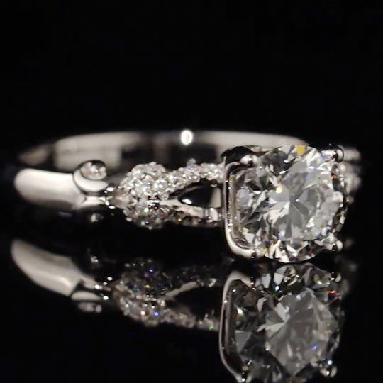 Scroll Accent Wave Pave Band Moissanite Engagement Ring