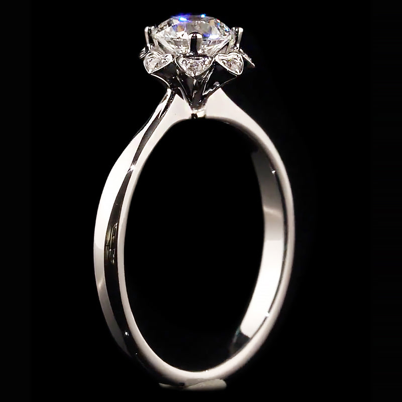 Floral Heart Halo Round Cut Moissanite Engagement Ring