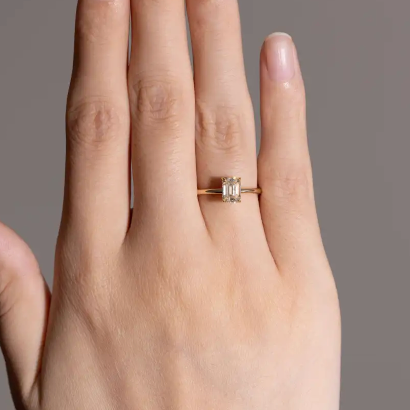 Emerald Cut Solitaire Moissanite Engagement Ring