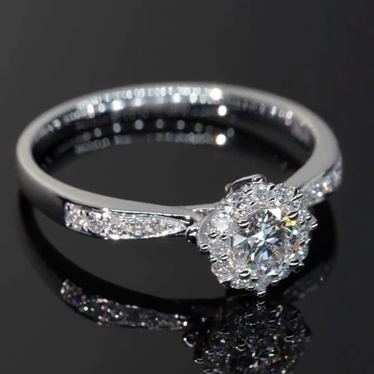 Elegant Flower Design  Moissanite Engagement Ring