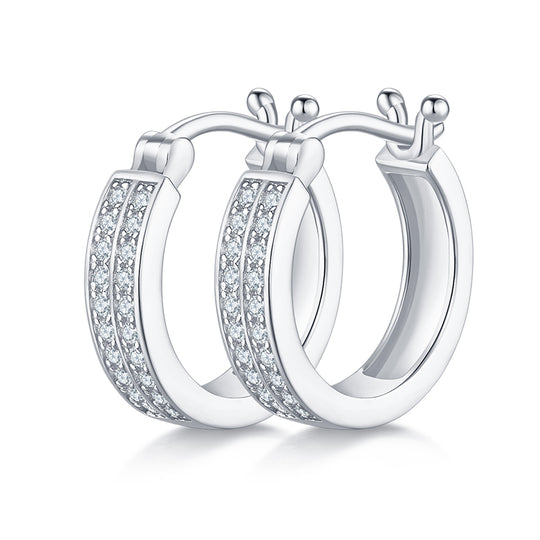 Double Row Half Hoop S925 Silver Moissanite Earrings