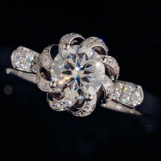 Rose Fountain with Right Angle Band Moissanite Ring