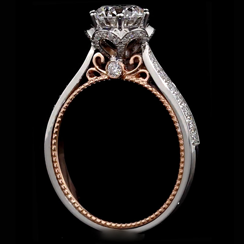Two-Tone Milgrain Pave Band Moissanite Engagement Ring