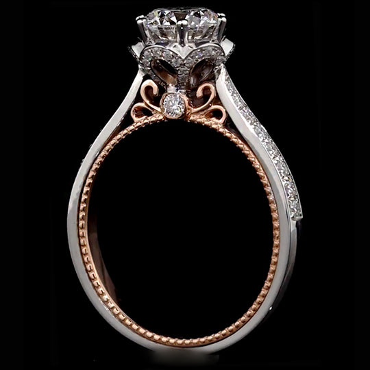 Two-Tone Milgrain Pave Band Moissanite Engagement Ring