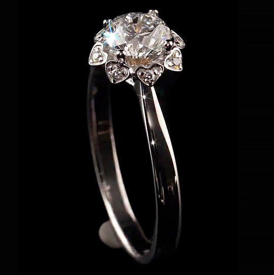 Floral Heart Halo Round Cut Moissanite Engagement Ring
