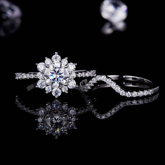 Round Cut Moissanite Engagement and Wedding Ring Set 8