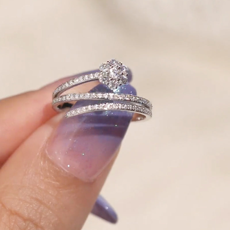 Twisted Triple Band Cluster Flower Moissanite Ring