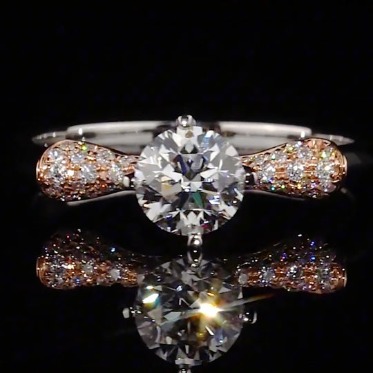 Two-Tone Bow Pave Band Moissanite Engagement Ring