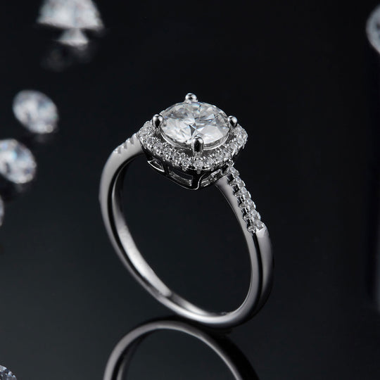 Square Halo Design Moissanite Engagement Ring