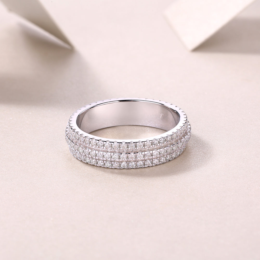 Three Layer Moissanite Full Eternity Ring Wedding Band