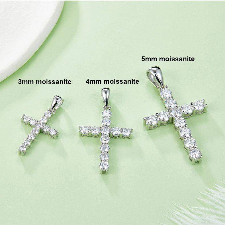 3mm/4mm/5mm Moissanite Cross Pendant Necklace