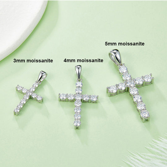 3mm/4mm/5mm Moissanite Cross Pendant Necklace