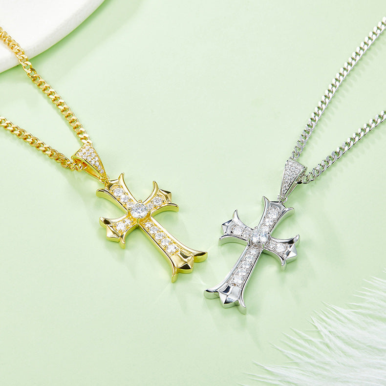 3mm/4mm/5mm Vintage Moissanite Cross Pendant Necklace