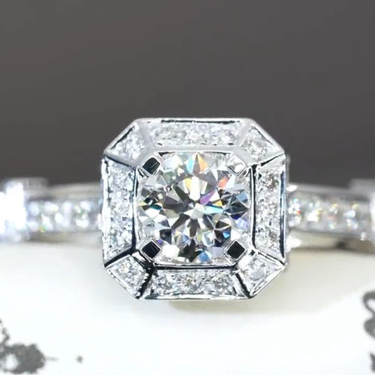 Artdeco Vintage Design Moissanite Engagement Ring