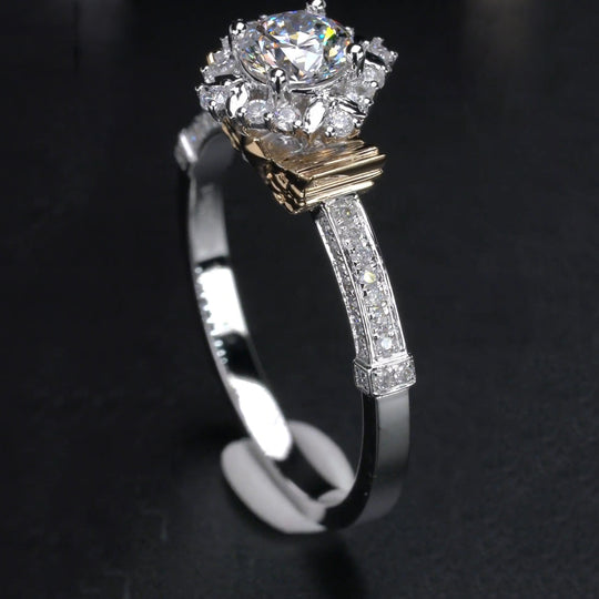 Wing Design 2 Tones Moissanite Engagement Ring