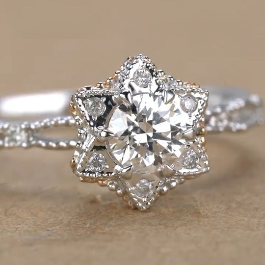 Star Design 2 Tones Moissanite Engagement Ring