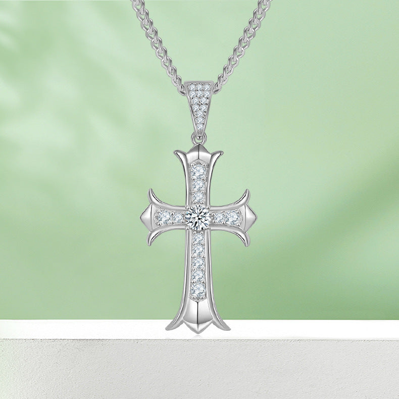 3mm/4mm/5mm Vintage Moissanite Cross Pendant Necklace