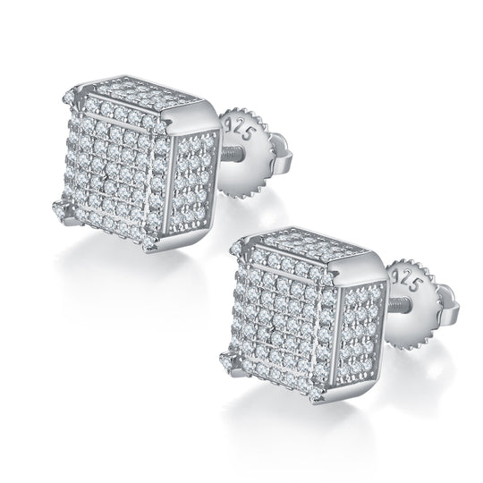 Square Side-Set S925 Silver Screw Back Stud Moissanite Earrings