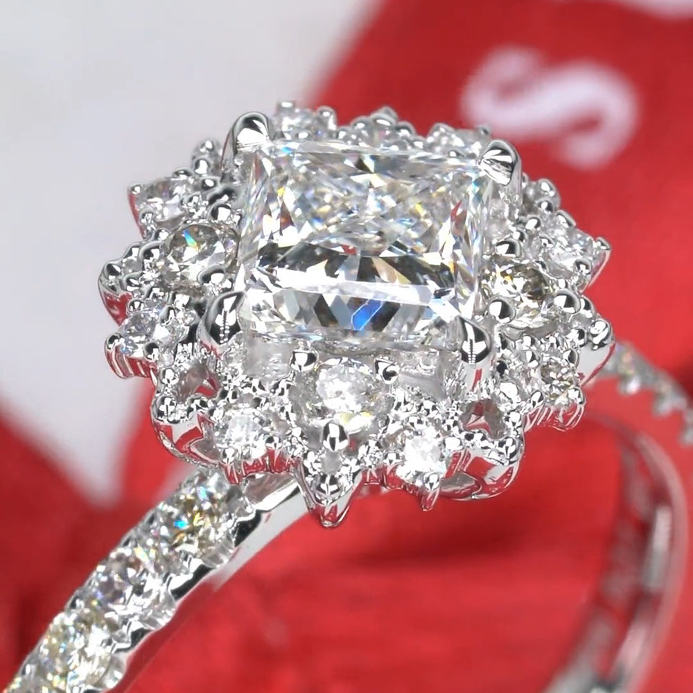 Princess Cut Flower Moissanite Engagement Ring