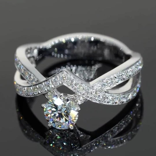 Cross Ring Band Design Moissanite Engagement Ring