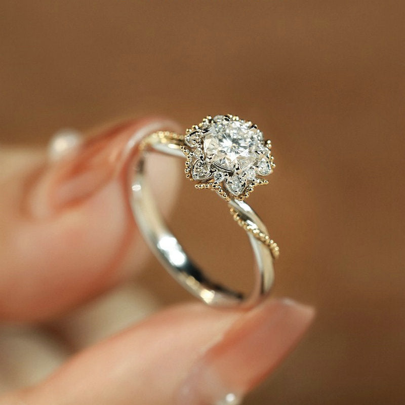 2 Tones Vine and FLower Design  Moissanite Engagement Ring