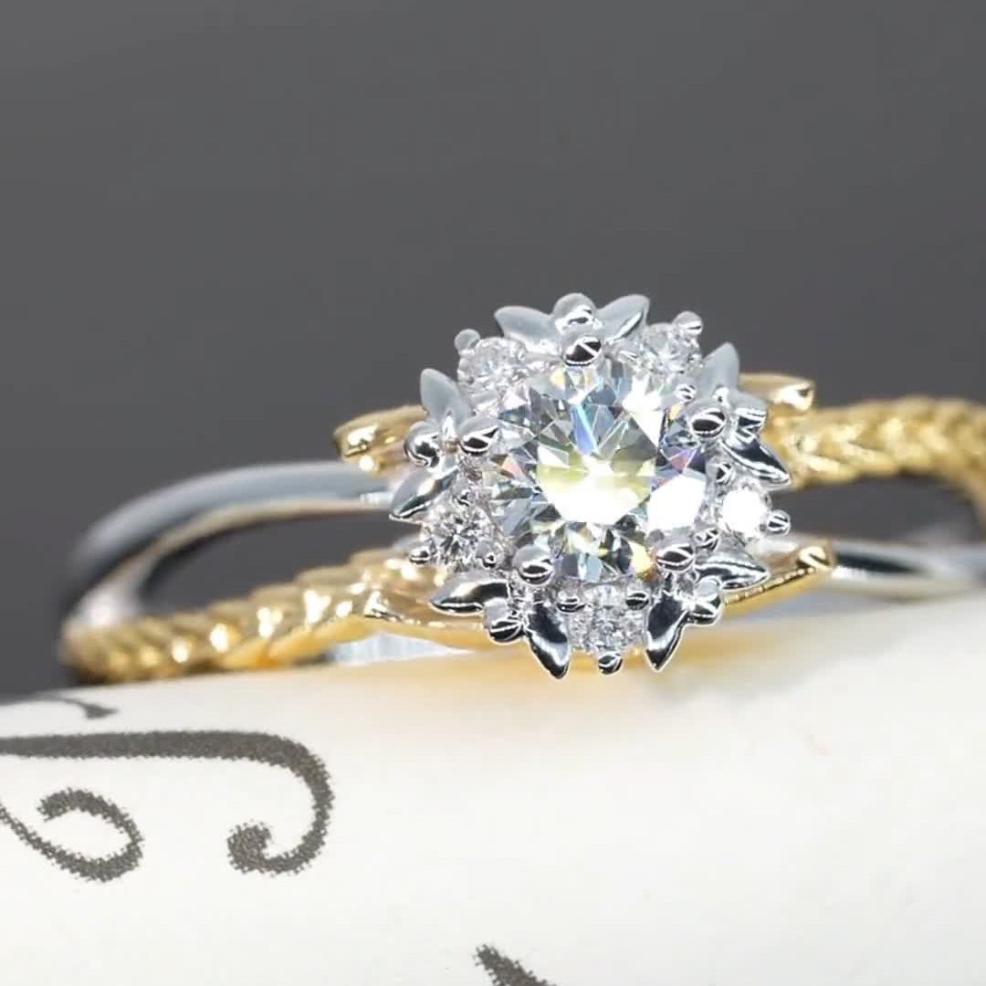 Wings Design 2 Tones  Moissanite Engagement Ring