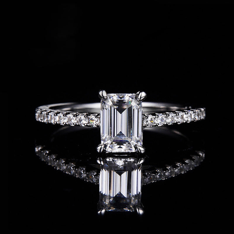 Simple Design Emerald Cut Moissanite Ring