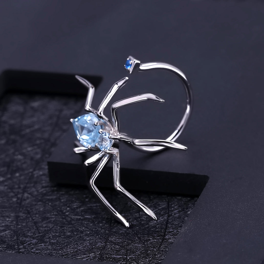 Spider Design Natural Topaz Green Agate Designer Ring