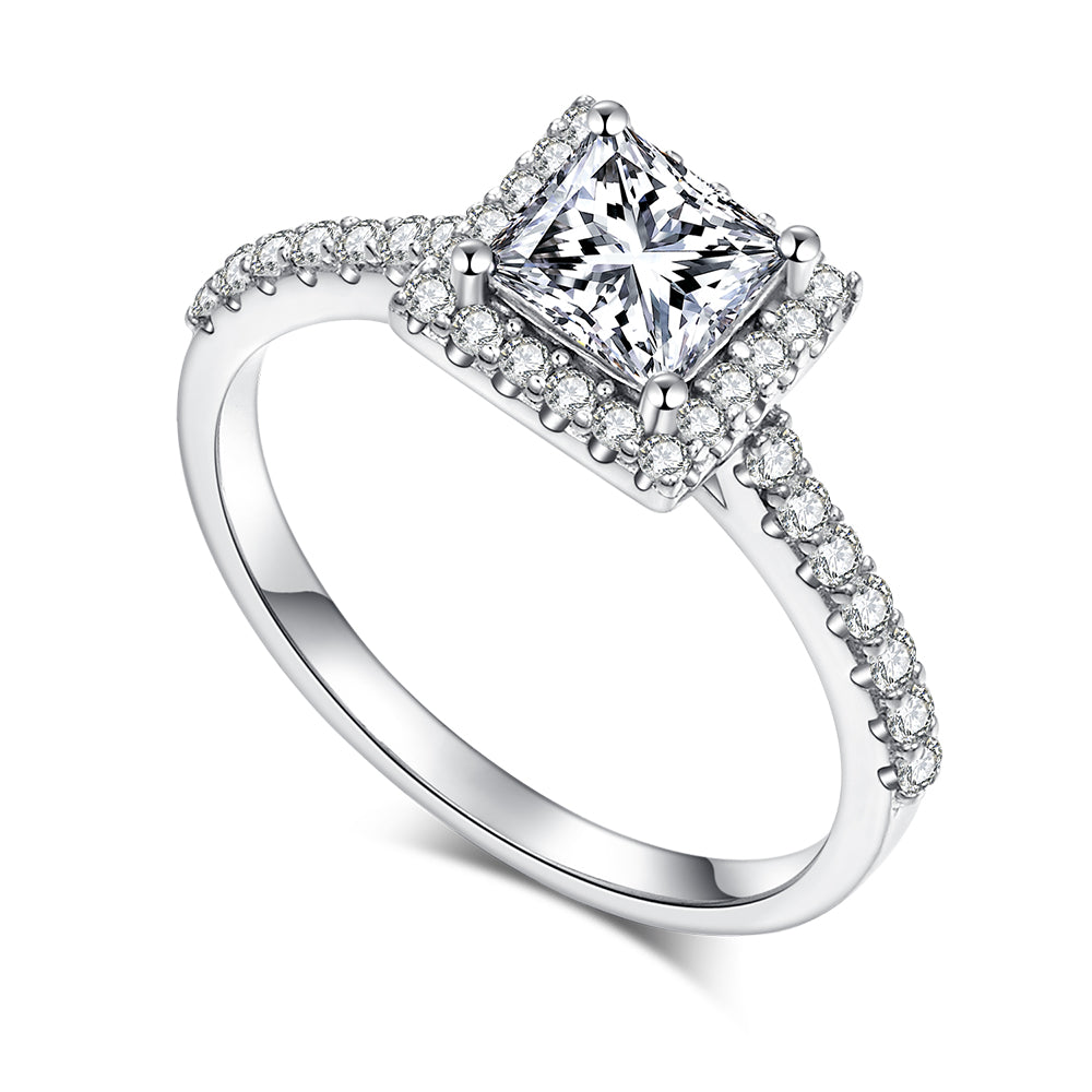 Princess Cut Halo Design Moissanite Ring