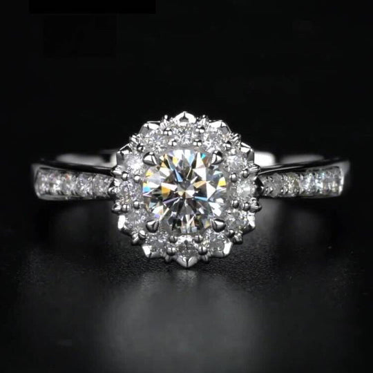 Blooming Flower 2 Tones  Moissanite Engagement Ring