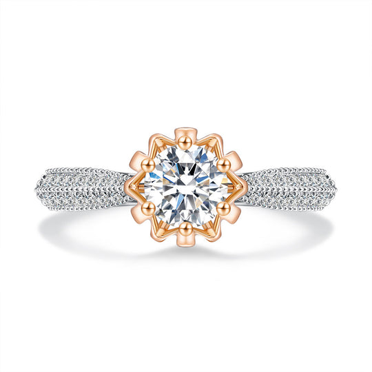 Flower Bud 2 Tones Moissanite Engagement Ring