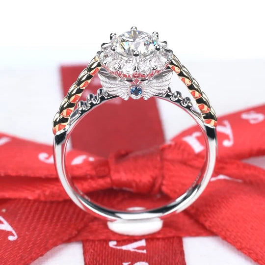 2 Tones Wings Design Moissanite Engagement Ring