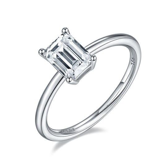 Emerald Cut Solitary Moissanite Engagement Ring