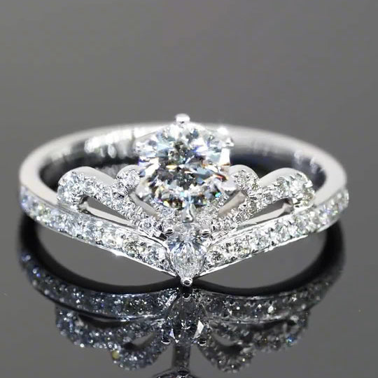 Crown Design Round Cut Moissanite Engagement Ring