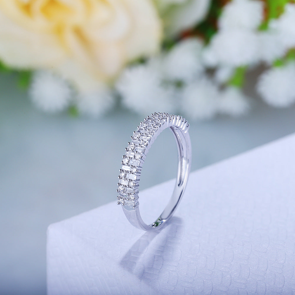 Simple Design Baguette Moissanite Wedding Ring Matching Band