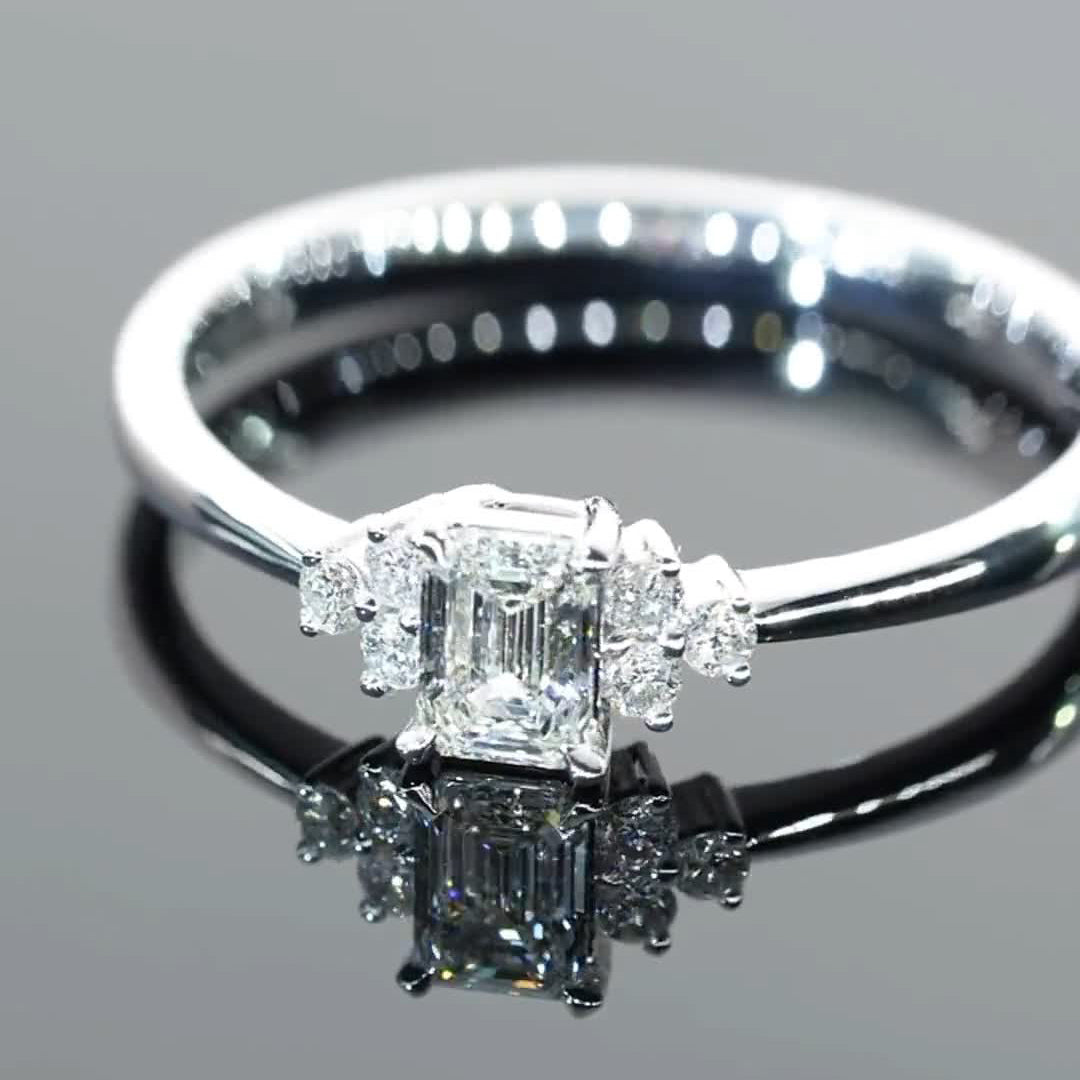 Emerald Cut Simple Design Moissanite Engagement Ring