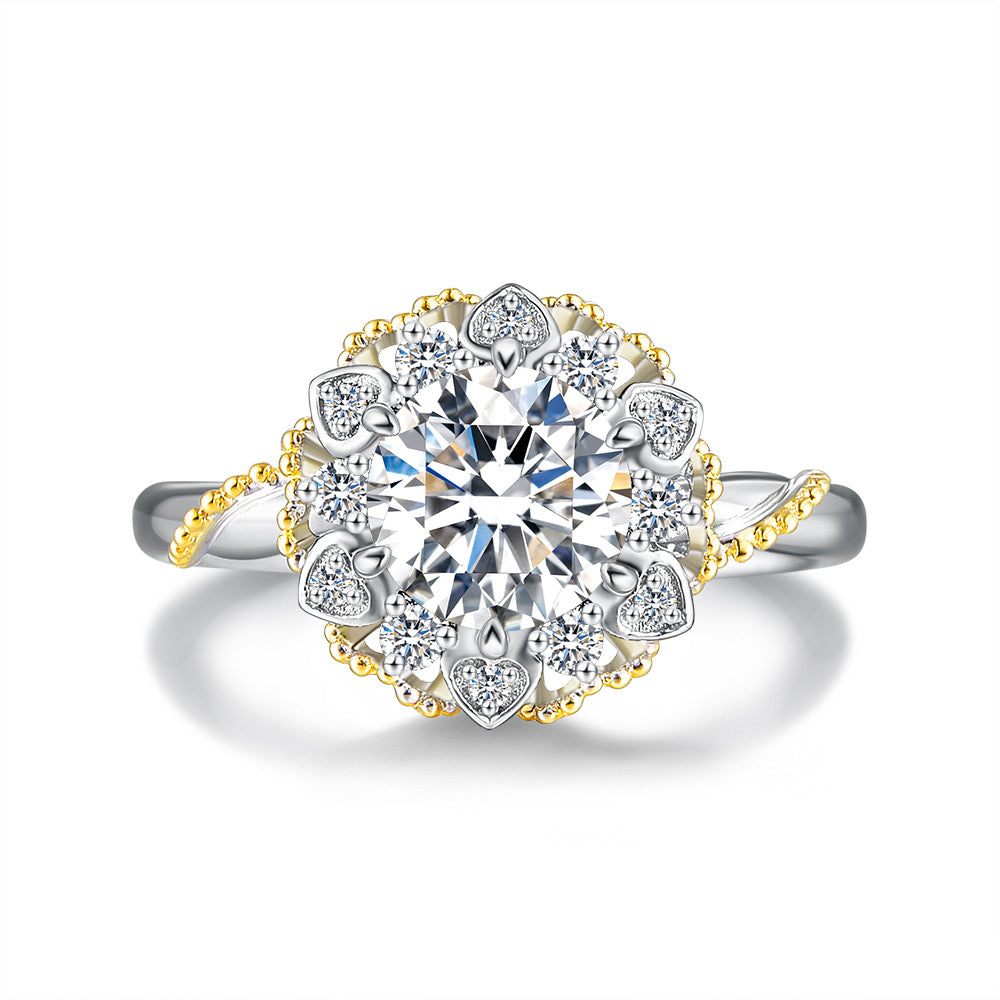 2 Tones Vine and FLower Design  Moissanite Engagement Ring