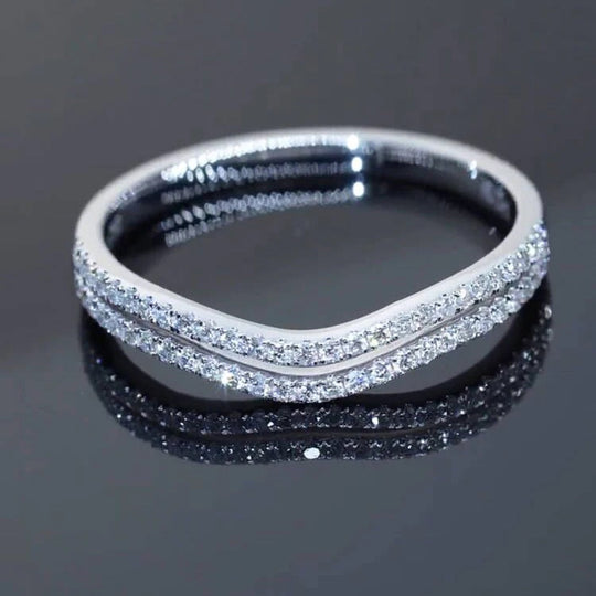 Double Layers Half Eternity Moissanite Matching Band Wedding Ring