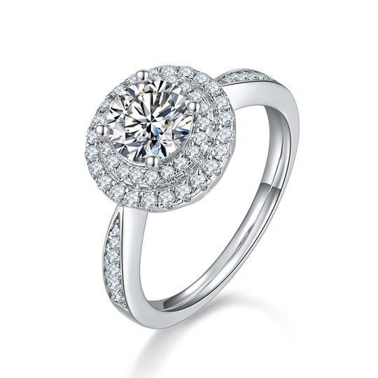 Double Halo Design Round Cut  Moissanite Ring