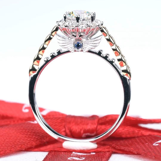 2 Tones Wings Design Moissanite Engagement Ring