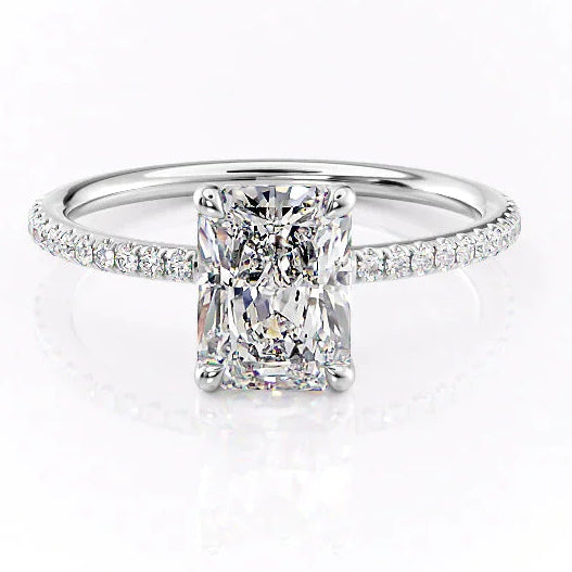 3CT Radiant Cut Hidden Halo Side Stones Moissanite Engagement Ring