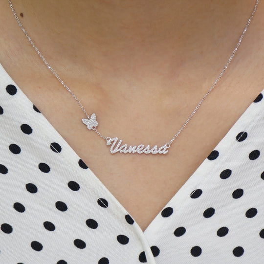 S925 Silver Custom Moissanite Name Necklace With Butterfly On Chain For Women