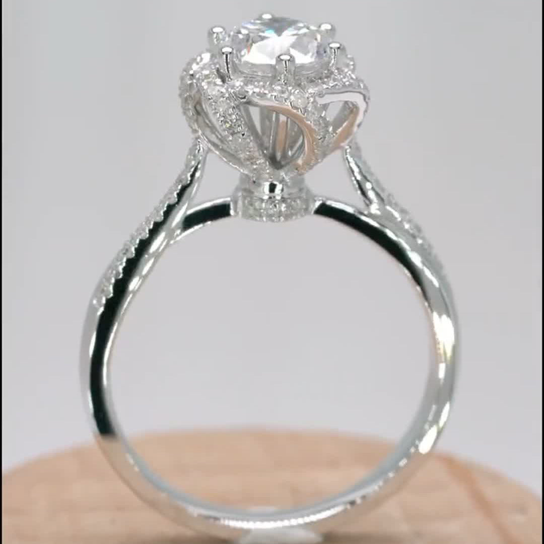 Flower Fountain Design Moissanite Engagement Ring