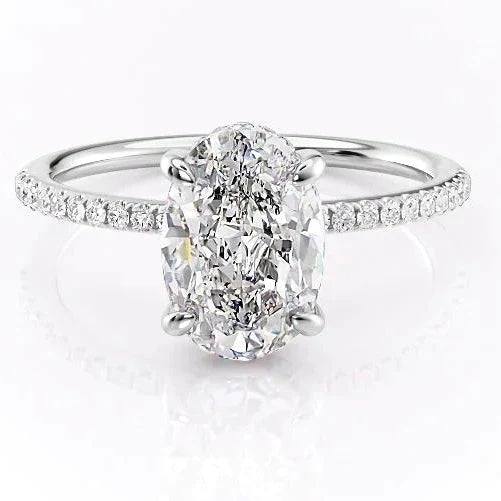 3CT Oval Cut Hidden Halo Side Stones Moissanite Engagement Ring