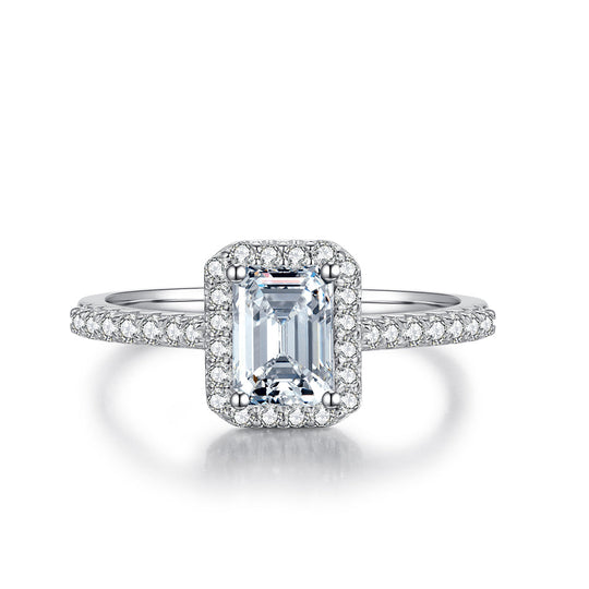 Emerald Cut Halo Design Moissanite Ring