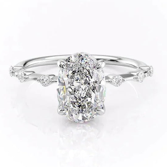 3CT Oval Cut Side Stone Moissanite Engagement Ring