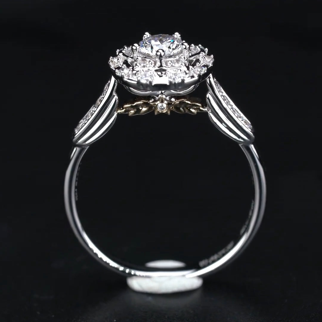 Star Halo Design Round Cut Moissanite Engagement Ring