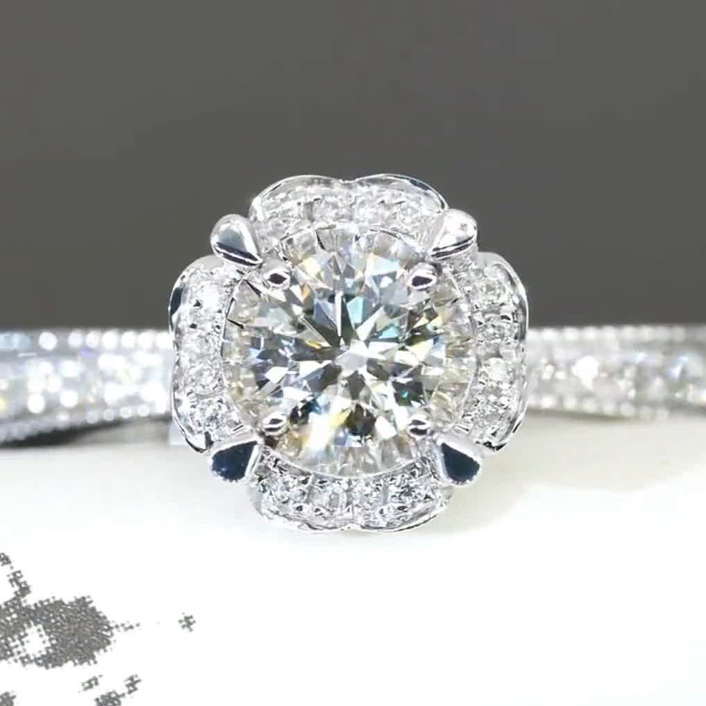 Special Flower Design Moissanite Engagement Ring